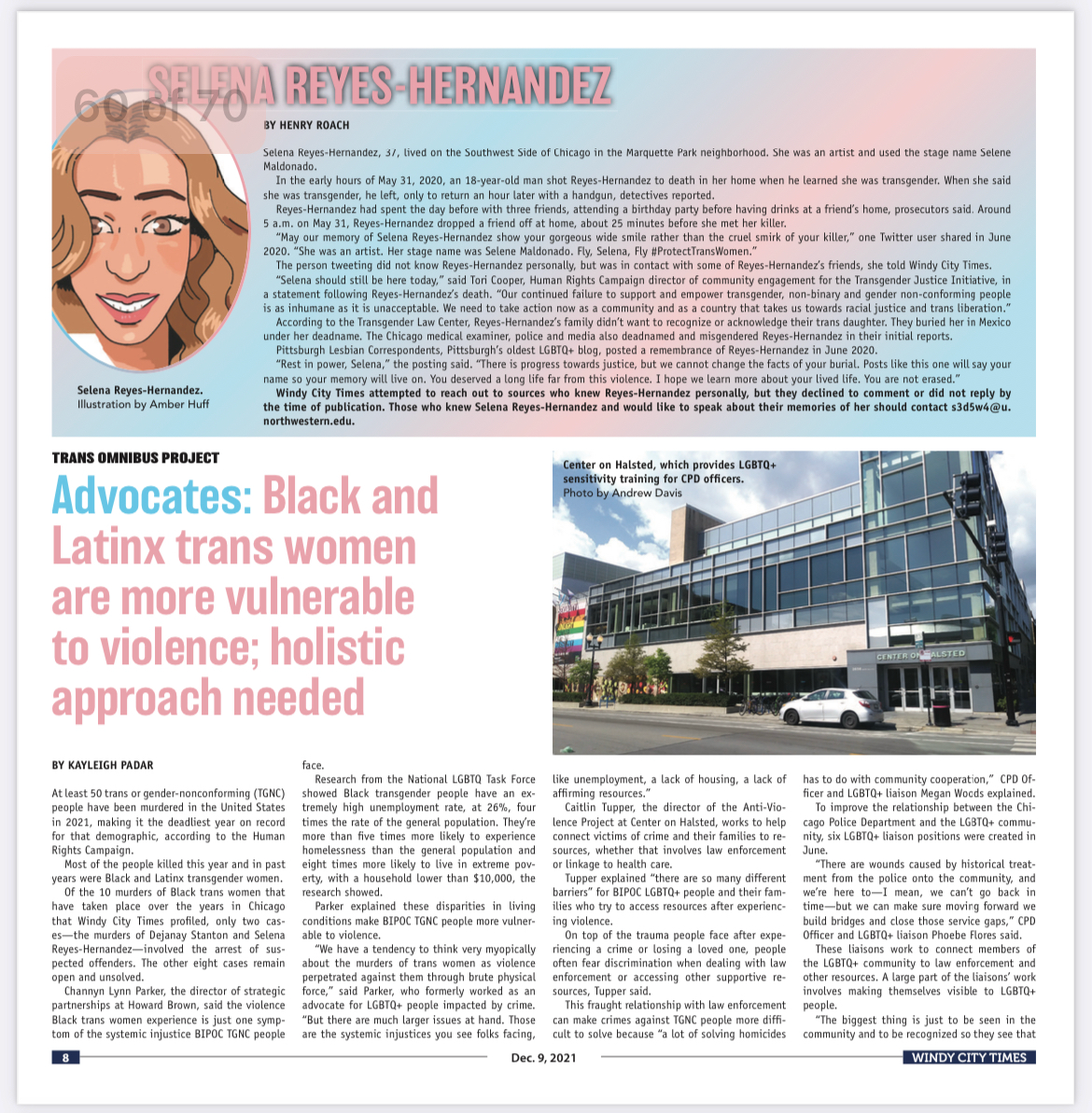 Windy City Times memorial coverage for Selena Reyes-Hernandez and reporting on violence affecting Black and Latinx trans women