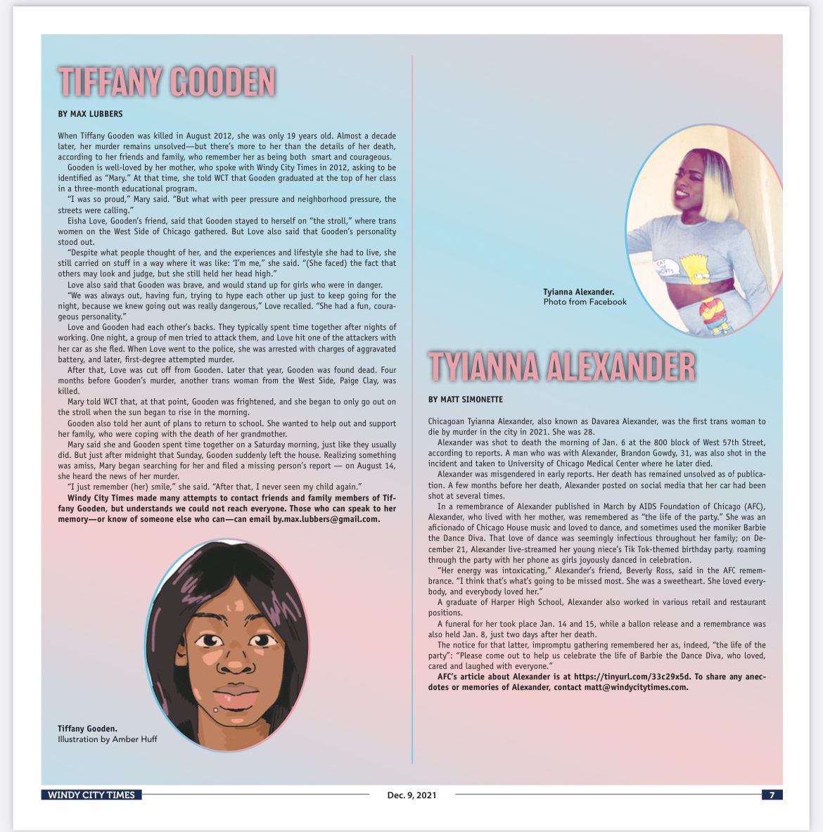 Windy City Times memorial pages for Tiffany Gooden and Tyianna Alexander